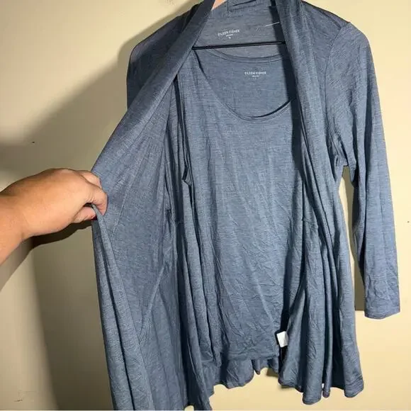 EILEEN FISHER silk and cotton blend lightweight blue tank and cardigan set L - Picture 4 of 7